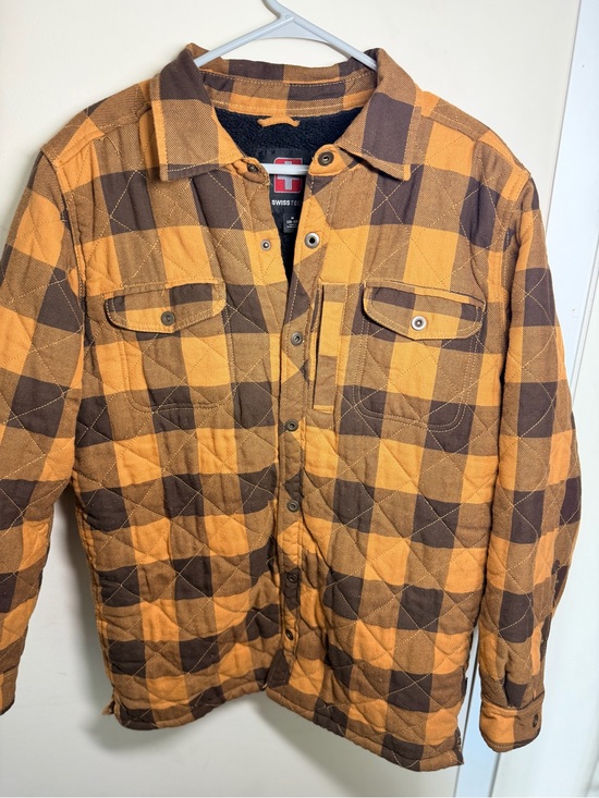 Swiss Tech Other - Swiss Tech Sherpa Lined Quilted Flannel Shacket Men’s M Brown Mustard Plaid